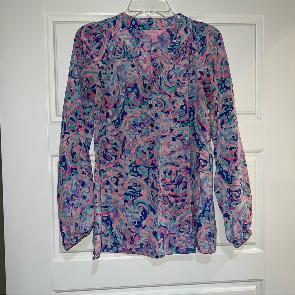 Lilly Pulitzer Elsa silk xxs purple pink colorful office work lightweight - Picture 2 of 7